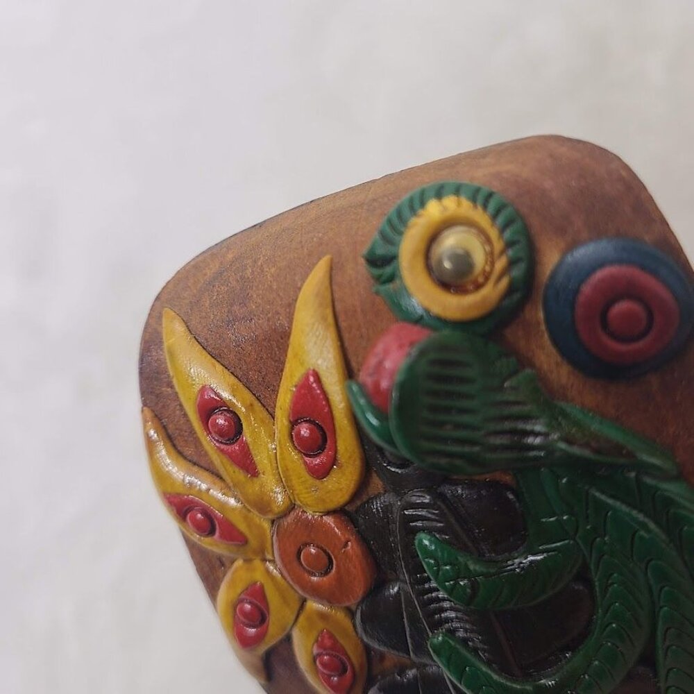 Guatemala Hand Carved Wooden Quetzal Bird Incense Holder Folk Art - Picture 9 of 11
